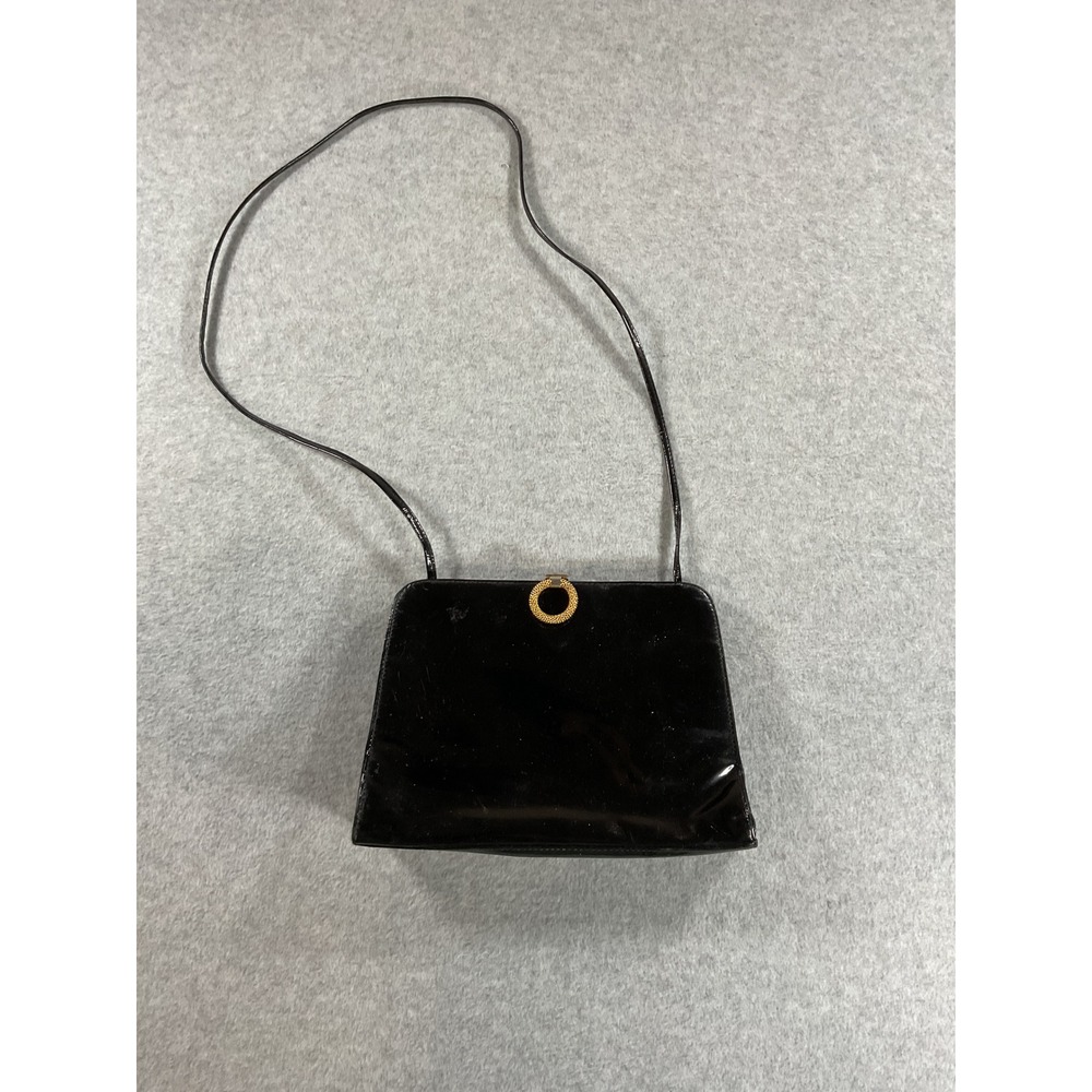 Saks Fifth Avenue Vintage Black Patent Leather Shoulder Bag Made in Italy 1984